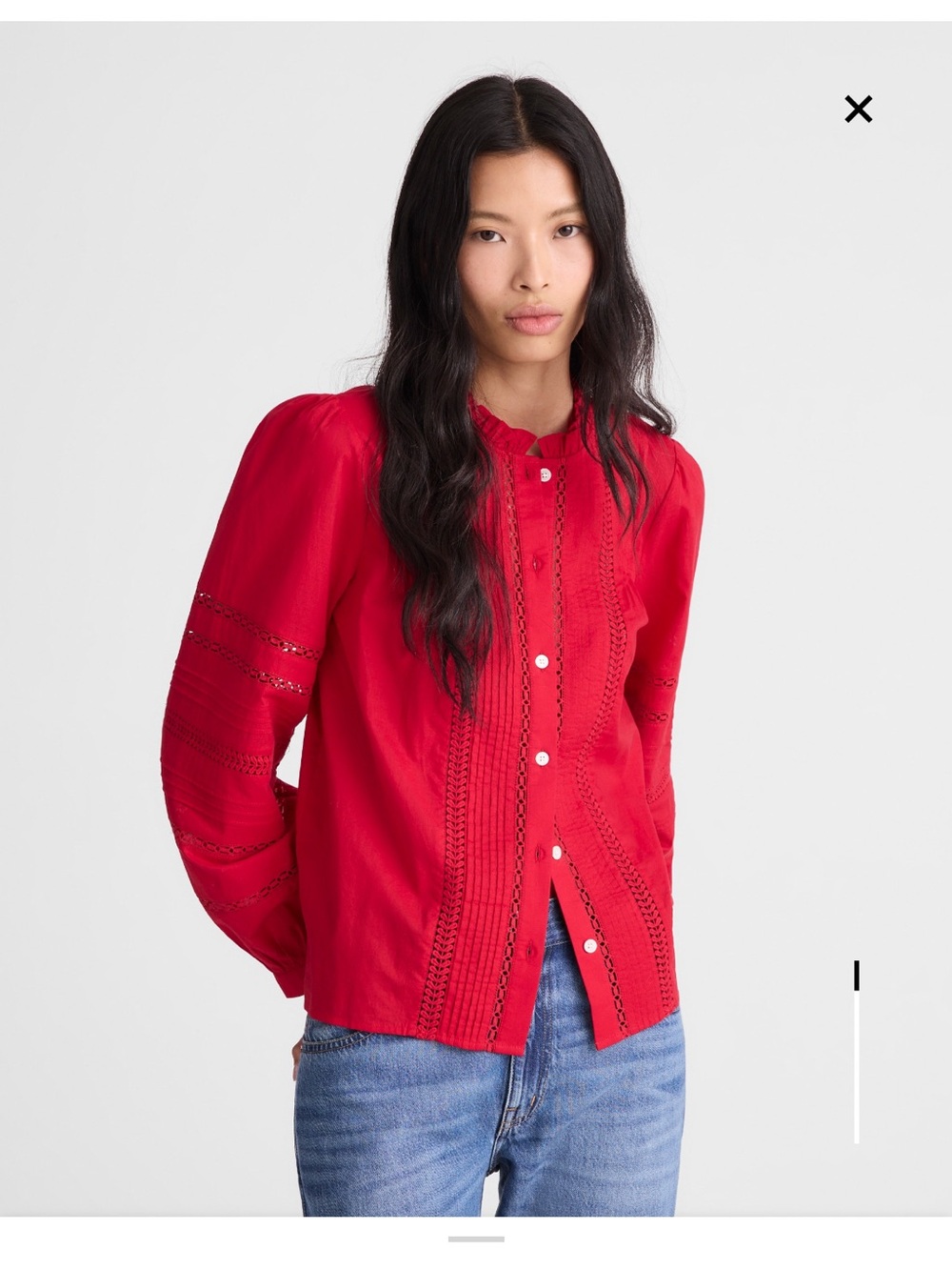 Madewell Red Lace-Trim Button-Front Blouse